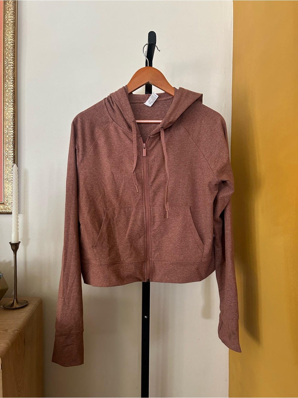 Yogalicious Zip Up Hoodie Sweatshirt Jacket Heather Cappuccino Brown Pink Size M